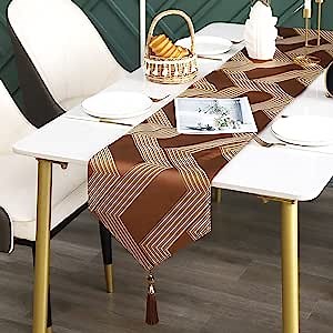 Farmhouse Style Table Runner, Tabletop Collection Thicker Premium Polyester Cotton Tassels Table Runner for Kitchen Dinning Table Dresser Piano Coffee Table and More