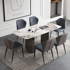 [Hot Item] Sintered Stone Top Dining Table Sets with 6 Seater MDF Extenable Top Indoor Furniture