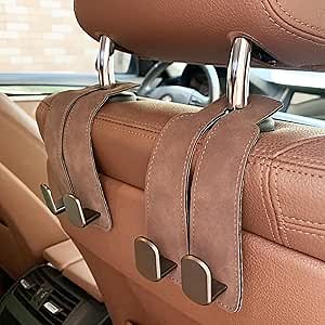 Purse Hook for Car, 2 in 1 Headrest Hooks for Car Double Hook (Brown, 2 Pack)