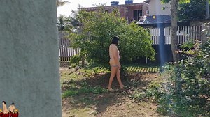 My wife piss naked in front yard and handjob me