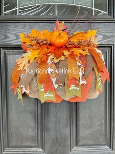 3D Pumpkin Wreath: Burlap Ribbon, Fall Leaves, Modern Farmhouse - Etsy Canada