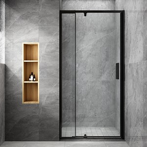 32-36 in. W x 72 in. H Pivot Swing Framed Shower Door Matte Black Clea