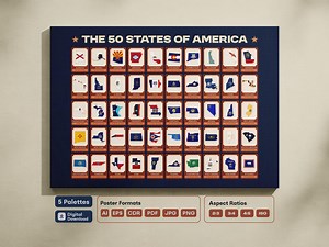 50 State Flag Map Printable Poster USA Wall Art - Geography Classroom Decor - Instant Download - Etsy Australia