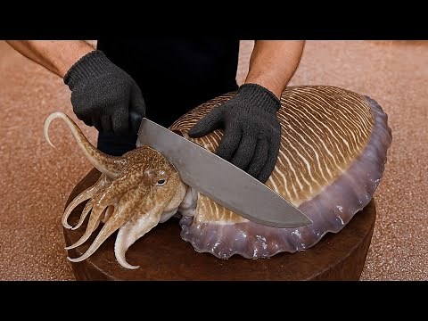 Live Cuttlefish Cutting! Insanely Fresh Seafood Prepped for Delicious Dish 🍽️🐙
