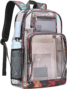 Clear Backpack Heavy Duty Kids Backpacks for Boys Clear Bookbag Stadium Approved Transparent Bags (Black)