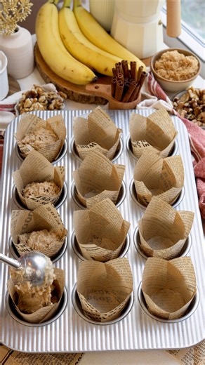 These moist, fluffy Banana Nut Muffins are packed with ripe bananas, crunchy nuts, and topped with a sweet caramelized nut crumble. 🍌 Check out this amazing recipe here: https://www.piesandtacos.com/banana-nut-muffin-recipe/ | Pies and Tacos