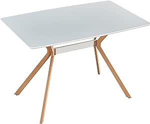 Rectangle Dining Table White Modern Kitchen Coffee Table with Metal Legs for Dining Room