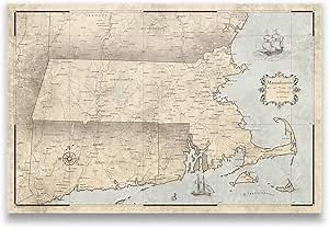 Push Pin Massachusetts Map Board - With Push Pins to Mark Massachusetts Travels - Handmade in Ohio, USA - Design: Rustic Vintage