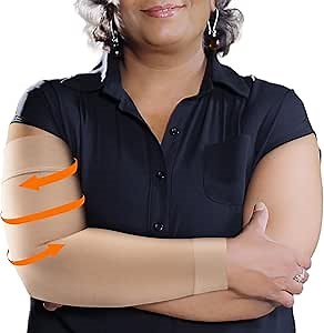 KEMFORD Compression Lymphedema Arm Sleeves for Women - 20-30 mmHg, 1 Pair, Beige, XL - Medical Arm Brace for Swelling, Edema, Circulation