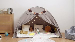 Twin Bed Tent, Bed Canopy Bunk Bed Tent with Stars Light & Flags, Breathable Sleeping Tent, Privacy Space Dream Playhouse for Indoor Bedroom Floor, Portable Foldable Play Tent with Storage Bag, Pink