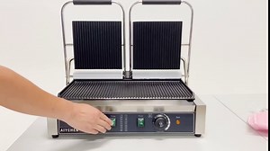 Commercial Panini Press Sandwich Maker 110V 3600W Non-Stick Full Grooved Plates Double Electric Stainless Steel Sandwich Maker for Hamburgers Steaks Bacons (Grilled Press)
