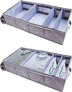 GDV Under Bed Storage,2Pcs Clear Panel Under Bed Shoe Storage, With Zipper Underbed Storage Containers Bin And W/Reinforced Handle Under Bed Storage Organizer Box,For Clothing,Pillows