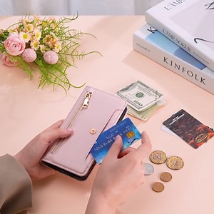 Wallet Case for Samsung Galaxy J3 2018/J337 Flip Phone Case with Crossbody Strap Magnetic Handbag Zipper Pocket PU Leather Shockproof with Kickstand Phone Shell Black