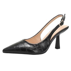 [Hot Item] Party Evening Elegant Black Leather Stiletto Heel Pumps Women's Pointed Toe Shoes