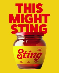 Manasseto Branding & Packaging design for Sting - Hot Honey. Sting needed a bold and cheeky branding that was equal parts sweet and spicy. The concept "Heat meets sweet" was the main driver here, it inspired a dynamic but simple yellow-and-red colour palette to represent the fusion of flavours. Typography choice reflects this contrast, pairing a thick, assertive display font with a softer, refined serif. The logo balances smooth, rounded shapes symbolising sweetness with sharp, angular lines tha