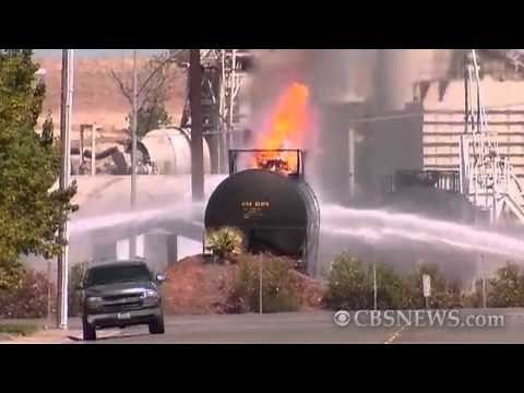 Rail car catches fire, considered "small thermal nuclear bomb"