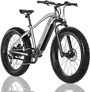 VELOWAVE 26" 750W Fat Tire Electric Bike 28MPH 48V/15Ah Concealed Ebikes Battery Electric Mountain Bike for Adults with Hydraulic Suspension Fork Electric Bicycles (Silver)