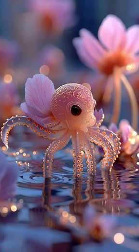 Tiny Flower Octopus Floating in a Dreamy Underwater World