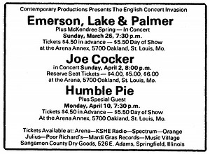 Mar 26, 1972: Emerson Lake and Palmer / mckendree spring at St. Louis Arena St Louis, Missouri, United States | Concert Archives