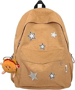 Kawaii Backpack with Cute Accessories - Waterproof Nylon, Multiple Compartments, and External Pockets (Brown)