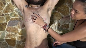 Made for hairy bodies lovers, playing with his hairy chest and armpits and scratching his back
