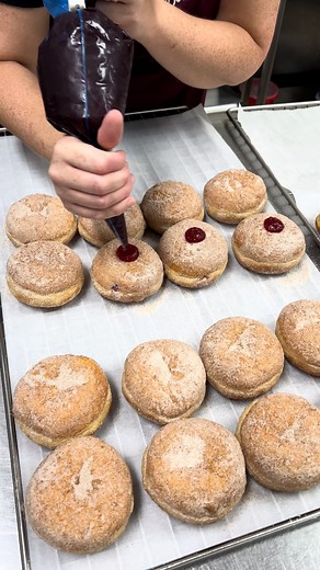 Nothing beats a classic 😎 Fresh cinnamon donuts, filled with jam and topped with an extra dollop of love (and jam) 🍓 Enjoy now from your local Galactic Donuts store. #cinnamonjam #cinnamon #jamdonut | Galactic Donuts