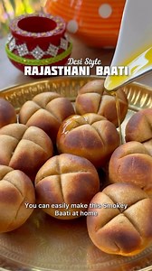 r Smokey Desi style Baati🌾💨🤤. This Rajasthani Baati is cooked on appa pan, by doing some Indian jugaad😝. Charcoal smoke is adding some extraordinary desi Flavours which is taking this dish to the next level 🙌🏻. Recipe ingredients: Wheat Flour 250gms Semolina 35gms Besan 35gms Baking soda 1tsp Salt to taste Ajwain 1/2tsp Desi ghee 50gms Water as per required for tight dough. Knead it well and cook it on apps pan with charcoal smoke and then dip Baati in the Rivers of Ghee. Refer video above
