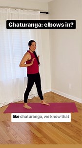 Chaturanga: should we practice this pose with our elbows hugged in toward our sides? If you listen to traditional yoga alignment rules, yes! But if you listen to biomechanics and the science of movement, probably no! ☝️ (Of course there are some exceptions, but I’m just referring to the average yoga practitioner here.) Chaturanga (yoga’s push-up) is a *very* challenging movement. And when we hug our elbows in to our sides, we make the movement *harder* for ourselves – i.e. we make is *less* acce