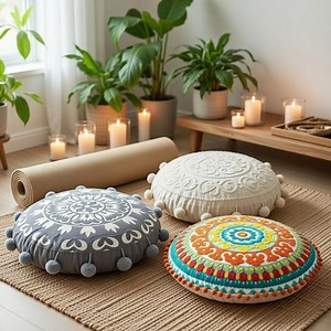 Mandala Round Pillow Cover 18" Embroidered Cotton Cushion Boho Ethnic Home Decor - Etsy UK