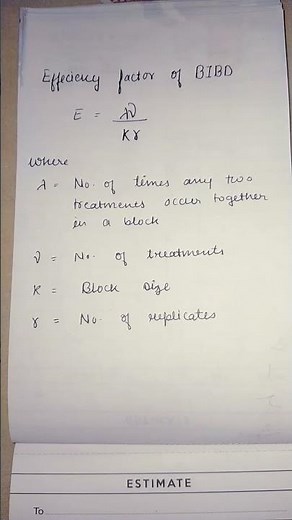 Efficiency of BIBD (Balanced incomplete block design)#statistics#quickandeasy#important#shortvideo 🤯