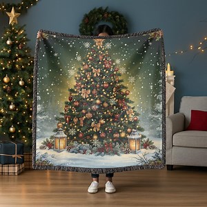 Christmas Tree Tapestry Woven Blanket | Holiday Decor, Cozy Throw - Etsy