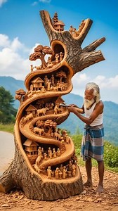 3.9M views · 56K reactions | Grandpa Brings Stories to Life on a Tree Trunk ✨ #artandcraft #artwork #wooden #woodcarving | Natural Dose | Facebook