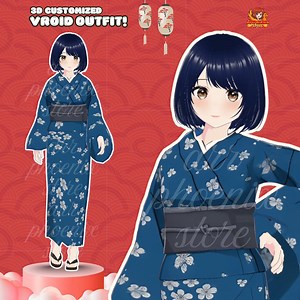 Vroid Floral Kimono Outfit: Elegant Navy Vtuber Avatar (vroidcustomitem) - Etsy Canada