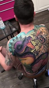 This progress video was on the last session of this back piece. At this point in the tattoo we didn’t have a lot left, just some final color adjustments and tightening. . We worked on it for another couple of hours after this video was taken. . I’ll post a finished video and some photos soon! . Incredibly tough client to sit through this, especially since he didn’t have the easiest skin to work on and the tattoo took us a couple more sessions than expected. . Thanks Will, you’re a champ! | Liz C