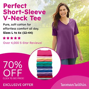 📢 LOWEST Price EVER! Act Now to Get Our Perfect V-Neck Tee for JUST $4.99! Limited-Time Deal Only Through This Exclusive Offer. | Woman Within