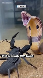219K views · 551 reactions | A deadly stand-off erupts as the Spitting Cobra challenges the heavily armored Vinegaroon for desert supremacy. #SpittingCobra #Vinegaroon #NatureClash #ArthropodPower #DesertSurvival ⚙️ AI-generated nature dramatization — no real creatures involved. | MindFreaking | Facebook
