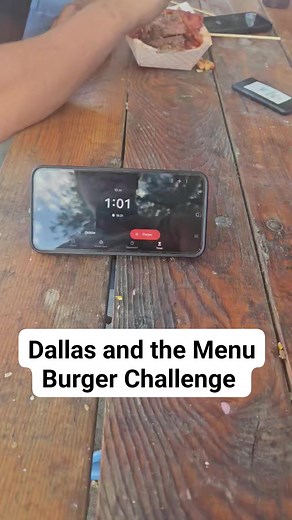 The menu burger is Bison, Elk, a hamburger patty, chicken breast four slices of bacon and a pile of Mac and cheese he needs to finish this and all of his fries to win the challenge and get half off the burger | Alridge Eats