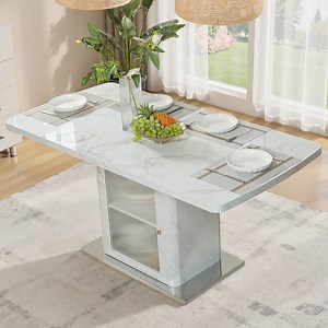 MDQMD Modern Extendable Dining Table with Glass Door for Kitchen,White Marble Top with Storage,47.24''Rectangle Table for Home - Walmart.com