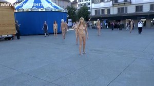 Nude performance art in European public square