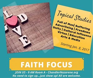 We've saved a seat for you! Come to one of our adult study groups. The Winter session begins THIS Sunday (9 AM). ALL are welcome! No need to sign up... just show up. Let's grow our faith as we fellowship together! | Chandler First Church of the Nazarene