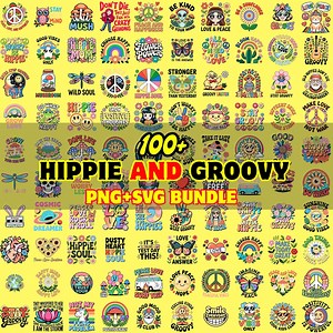 100+ Hippie Groovy PNG SVG Bundle | Retro Flower Power Clipart | Peace Love Quotes - Etsy