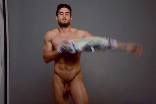 Guy gets cock out during clothing commercial 3