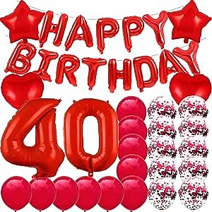 Sweet 40th Birthday Decorations Party Supplies,Red Number 40 Balloons,40th Foil Mylar Balloons Latex Balloon Decoration,40th Birthday for Women,Men,Photo Props