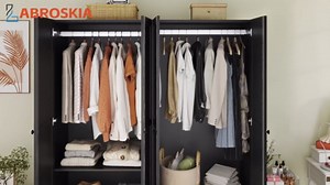 Armoire Wardrobe Closet with Drawer: Bedroom Wardrobe Closet for Hanging Clothes, Wood Cabinet for Clothes with Doors, Armoire with Shelves (Black, 63")