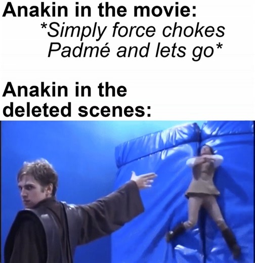 ROTS deleted scenes went crazy. This was probably for the version of the script where Anakin was tricked by Palpatine into believing that Padme was having an affair with Obi Wan | Star Wars: Gamers