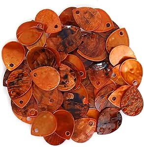 Firstmeet 60pcs Shell Beads Natural Mussel Shell Waterdrop-Shape Charm Beads with Iridescent Back for Handcraft Jewelry Making(DIY-1023-Orange-WD)