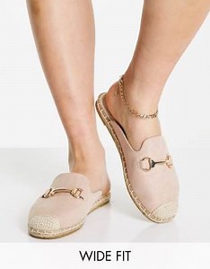 London Rebel wide fit espadrille mules with snaffle trim in beige | ASOS