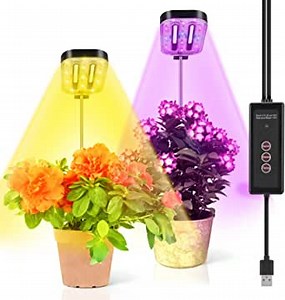 LED Plant Grow Lights Full Spectrum, Dual Head Plant Grow Lights for Indoor Plant with Dimmable 3 Light Modes Timing Function Plant Grow Bulb Lamp Growing Light