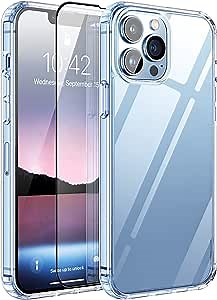 Restone iPhone 13 Pro Max Clear Case & Screen Protector: Slim, Shockproof, Non-Yellowing TPU Bumper for 6.7" 2021