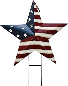 Metal Barn Stars Garden Stake Hanging Star Ornament American Flag Yard Sign USA Lawn Decoration Indoor Outdoor Patriotic Decor for July 4th Independence Day Memorial Day Party (22")